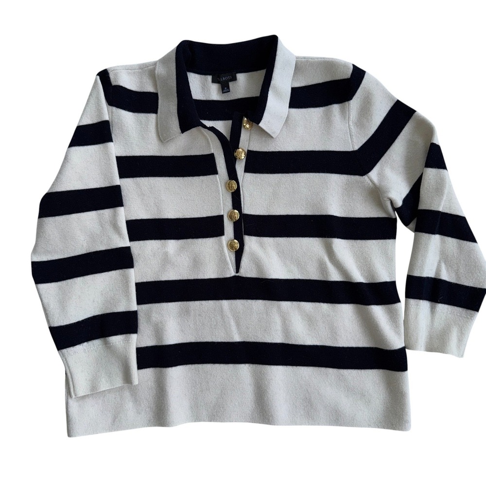 EUC Talbots Johnny Collar Stripe Sweater Size - M